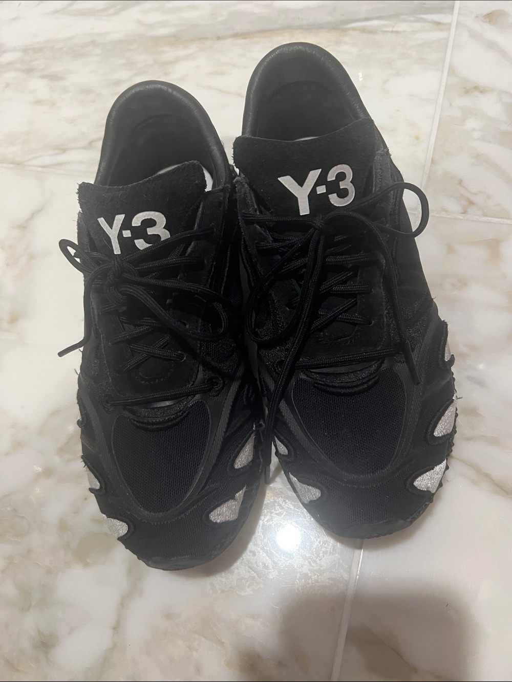 Y-3 Black Sneakers with White Logo and Silver Details